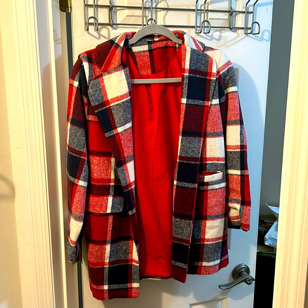 Girls red/ navy/ white button down with collar coat